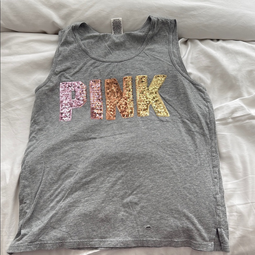 PINK Victoria’s Secret Gray Tank Top with Sequin Logo